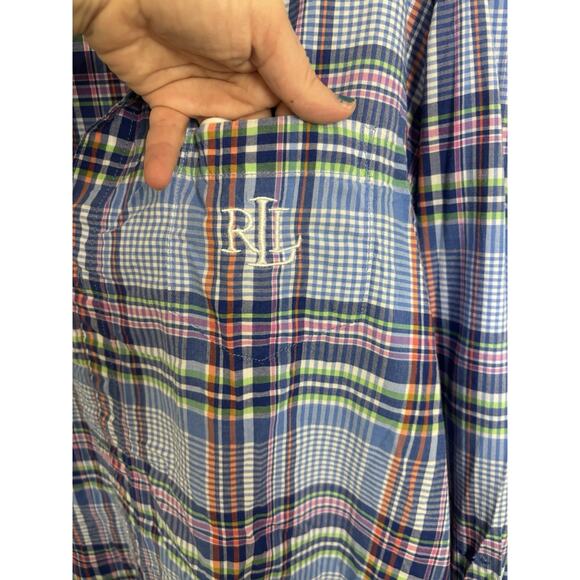 Lauren Ralph Lauren Blue Plaid Long Sleeve Collared Shirt Size Large RLL Logo - Picture 6 of 7